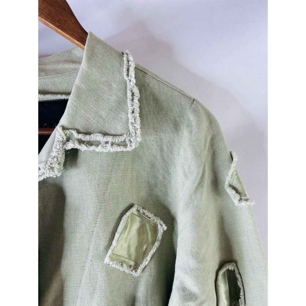 Vintage 90s Linen Patchwork Big Button Jacket Usa… - image 5
